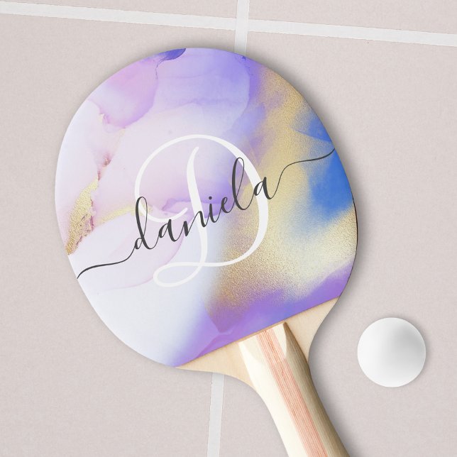 Personlig Namn Monogram Lila Watercolor Luxe Pingisracket (Skapare uppladdad)