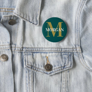 Personlig Namn Monogram Mörk Teal och Knapp