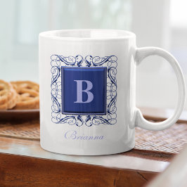 Personlig Namn Monogram Regal Stil (blått) Kaffemugg