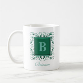 Personlig Namn Monogram Regal Stil (Grönt) Kaffemugg