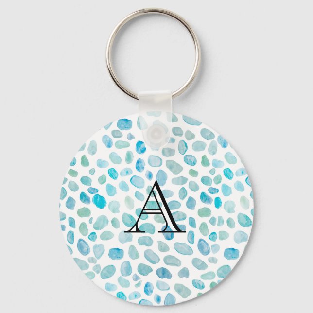 Personlig Namn Monogram Sea Glass Nyckelring (Framsida)