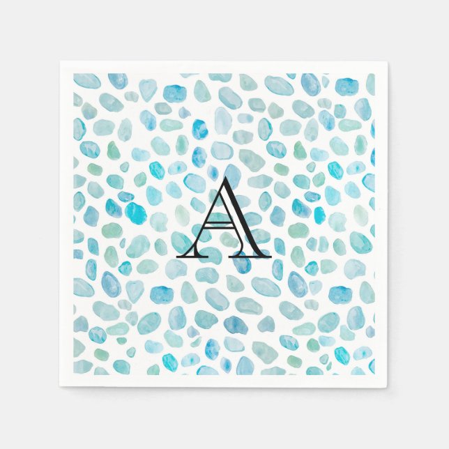 Personlig Namn Monogram Sea Glass Pappersservett (Framsidan)