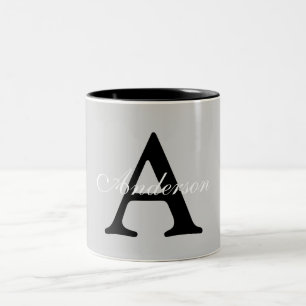 Personlig, Namn Monogram Silver, bakgrund Två-Tonad Mugg