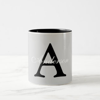 Personlig, Namn Monogram Silver, bakgrund Två-Tonad Mugg