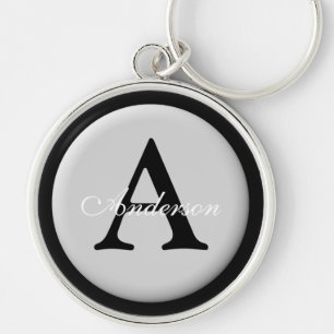 Personlig Namn Monogram Silver metallisk knapp Rund Silverfärgad Nyckelring