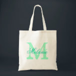 Personlig namn monogram till påsen | Mint-grönt Tygkasse<br><div class="desc">Personlig namn monogram till påsen | Minten grönt färg. Utformning av logotypen för elegant med monogrammat brev initialer. Cute vintage-presentidé för brud,  blomflickor,  maid of honor och brudar i bröllop.</div>