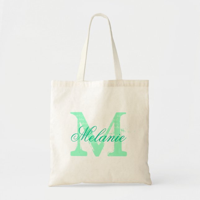 Personlig namn monogram till påsen | Mint-grönt Tygkasse (Framsidan)