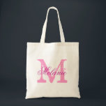 Personlig namn monogram tocksäck i rosa tygkasse<br><div class="desc">Personlig namn monogram till påsen | rosa och vit färg. Utformning av logotypen för elegant med monogrammat brev initialer. Cute vintage-presentidé för brud,  blomflickor,  maid of honor och brudar i bröllop.</div>