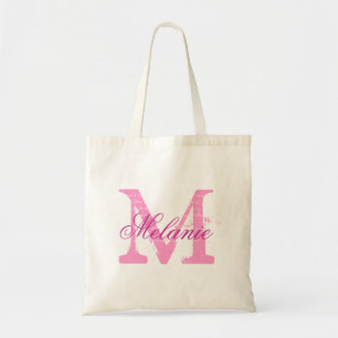 Personlig namn monogram tocksäck i rosa tygkasse