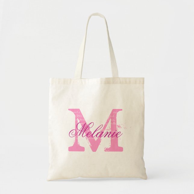 Personlig namn monogram tocksäck i rosa tygkasse (Framsidan)