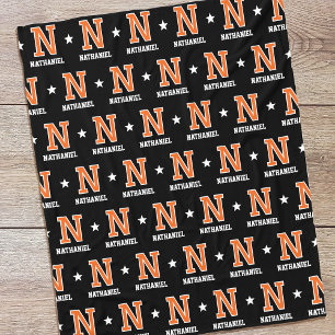 Personlig Namn Monogrammed Star Orange Black Fleecefilt