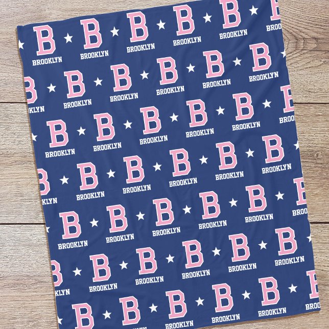 Personlig Namn Monogrammed Star Rosa Navy Fleecefilt (Skapare uppladdad)