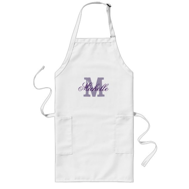 Personlig namn monogramplatta | Lavender lila Långt Förkläde (Framsidan)