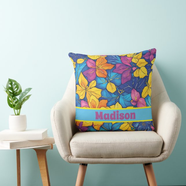 Personlig Namn mönster av Blommigt Vattenfärg Kudde (Stol)
