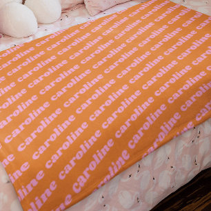 Personlig Namn Mönster Retro Font Rosa Orange Fleecefilt
