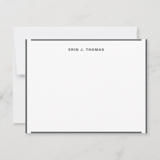 Personlig Namn Mörk Grått Gräns Stationery Anteckningskort (Framsida)