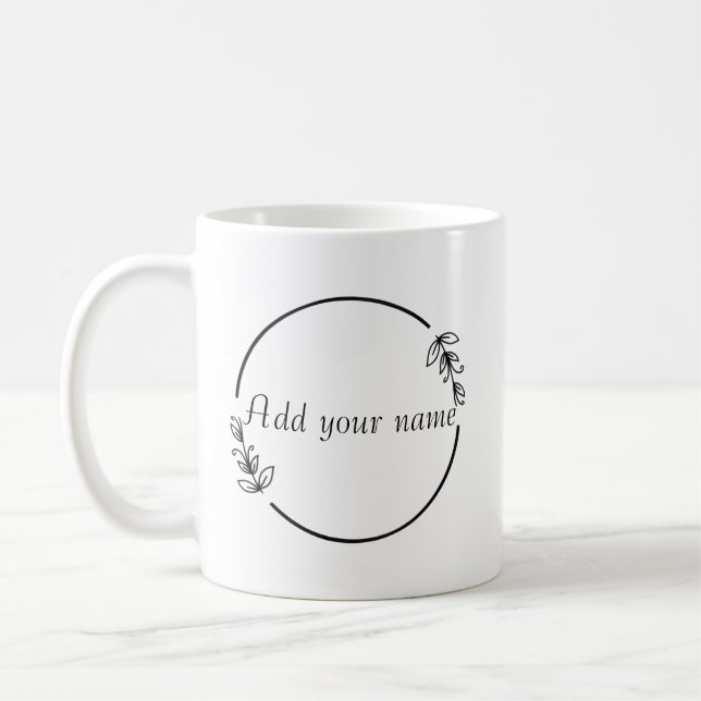 Personlig namn mugg – Minimalt blomsterdesign (Vänster)