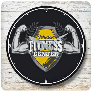 Personlig NAMN Muscle Fitness Trainer Gym Stor Klocka