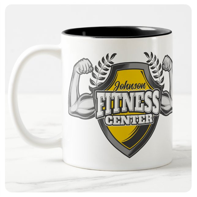 Personlig NAMN Muscle Fitness Trainer Gym Två-Tonad Mugg (Skapare uppladdad)