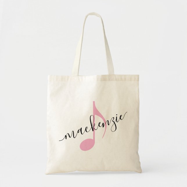 Personlig Namn Music Note Black Rosa Tygkasse (Framsidan)