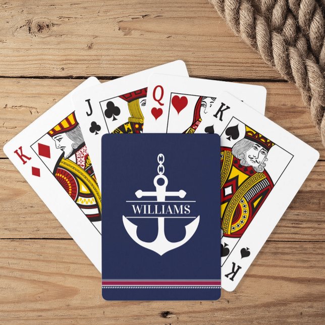 Personlig Namn Nautical Anchor Casinokort (Personalized Nautical Playing Cards)