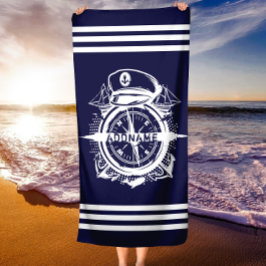 Personlig Namn Nautical Navy Beach Towel