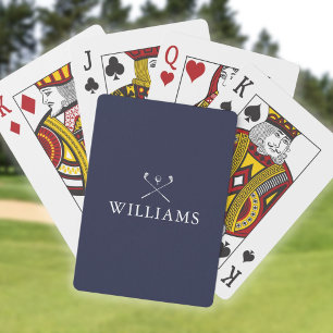 Personlig namn navyblå och vita golfklubbor casinokort