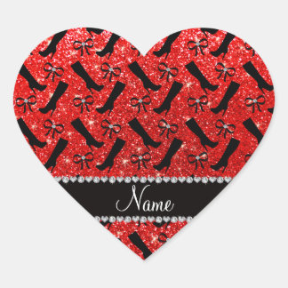 Personlig namn, neon red glitter box hjärtformat klistermärke