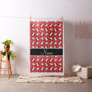 Personlig namn neon red glitter penguins igloos tyg