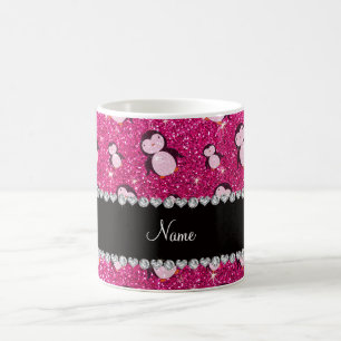 Personlig namn, neon shock rosa penguins kaffemugg