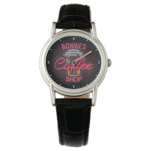 Personlig NAMN Neon Stil Coffee Shop Anpassningsba Armbandsur