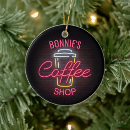 Personlig NAMN Neon Stil Coffee Shop Anpassningsba Julgransprydnad Keramik