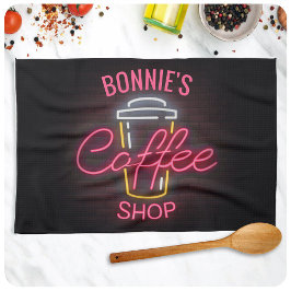 Personlig NAMN Neon Stil Coffee Shop Anpassningsba Kökshandduk