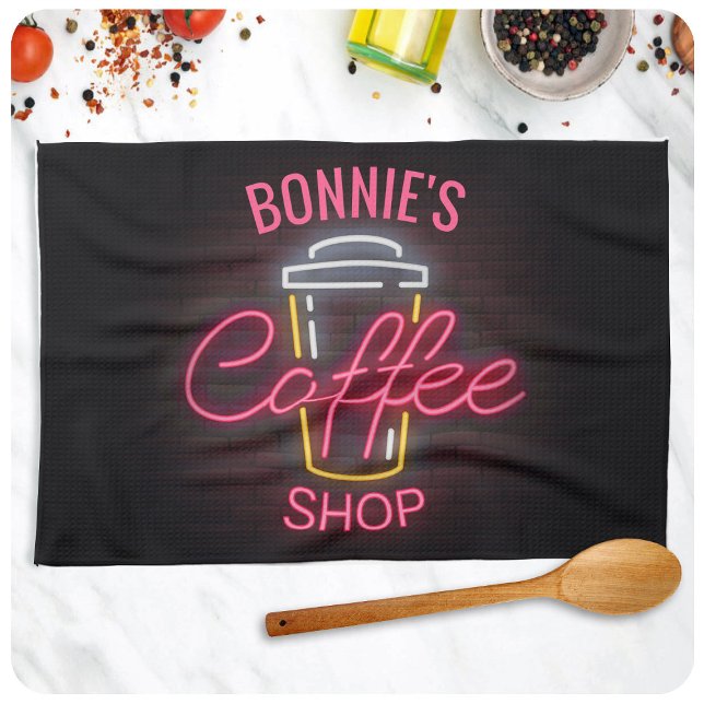 Personlig NAMN Neon Stil Coffee Shop Anpassningsba Kökshandduk (Skapare uppladdad)