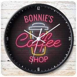 Personlig NAMN Neon Stil Coffee Shop Anpassningsba Stor Klocka