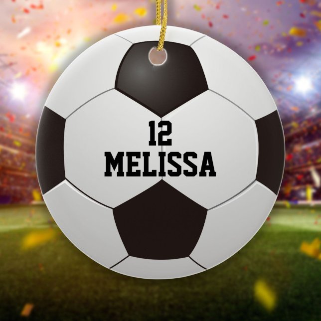 Personlig Namn Nummer Fotboll Julgransprydnad Keramik (Personalized Name Number Soccer Ball Ceramic Ornament)