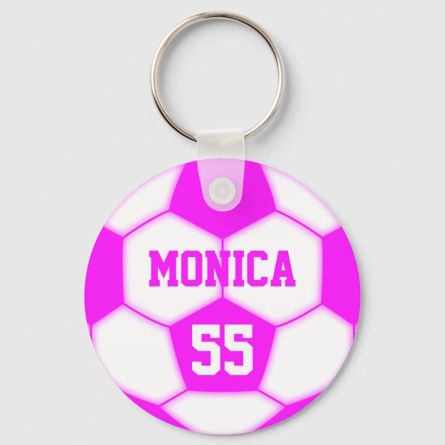 Personlig Namn Nummer - Rosa - fotbolls- Nyckelring (Framsida)