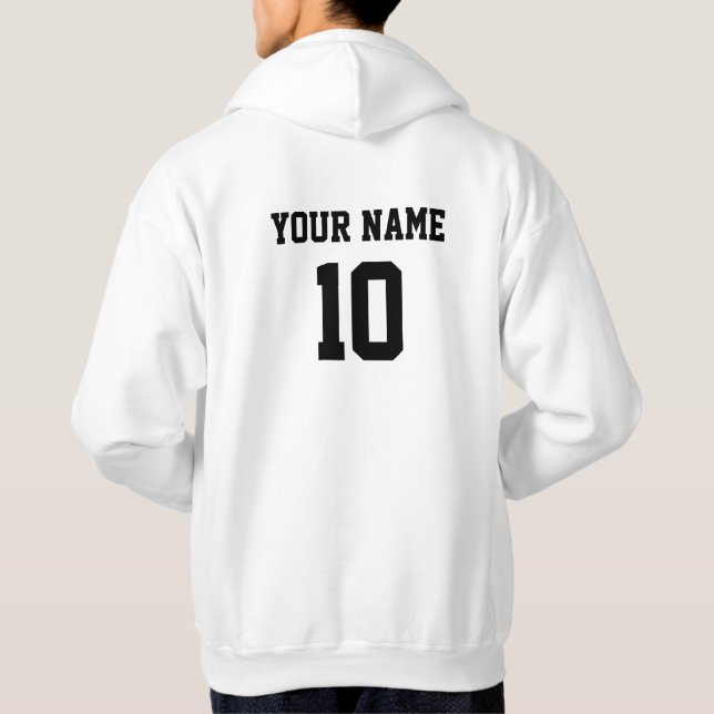 Personlig Namn nummer, svart fram, vit bak Hoodie (Baksida)