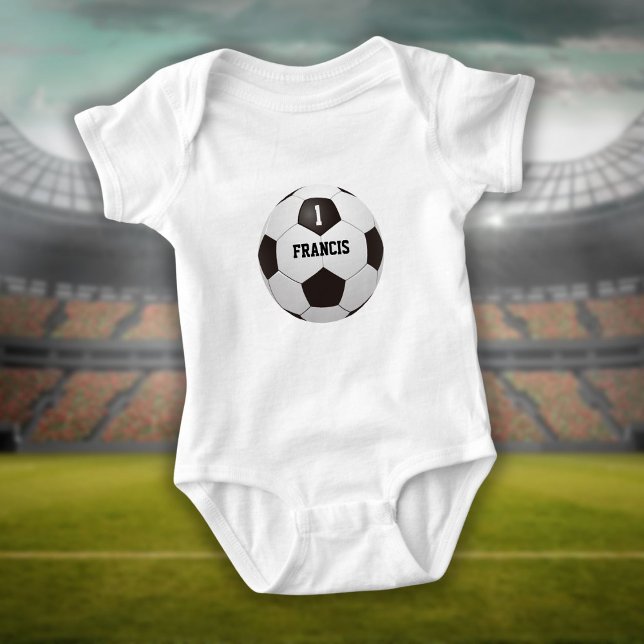 Personlig Namn Nummerplatshållarbock T Shirt (Personalized Name Number Soccer Ball Baby Bodysuit)
