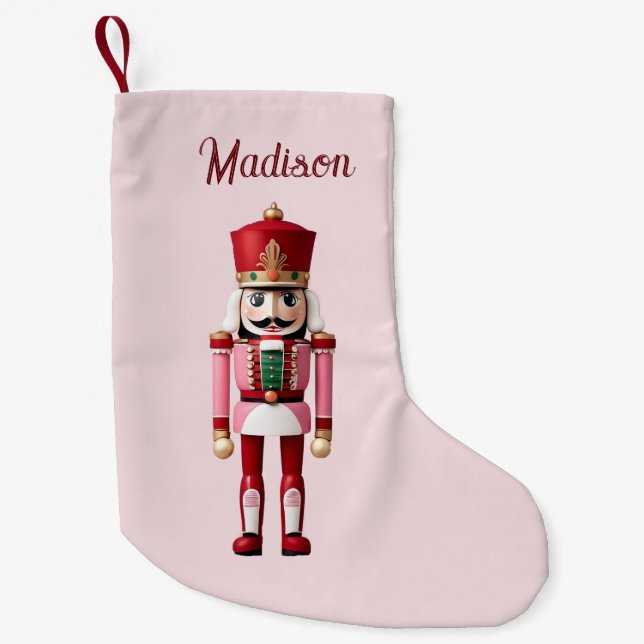 Personlig Namn Nutcracker Rosa Röd jul Liten Julstrumpa (Framsidan)