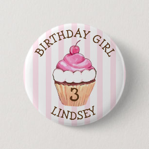 Personlig Namn och ålder Birthday Girl Cupaka Knapp