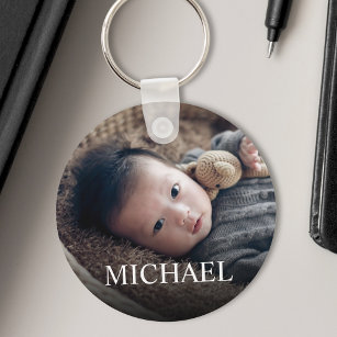 Personlig Namn och Baby fotoKeepsak Nyckelring