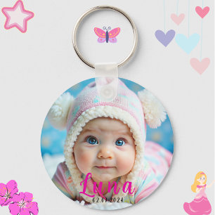 Personlig Namn och Baby fotoKeepsak Nyckelring
