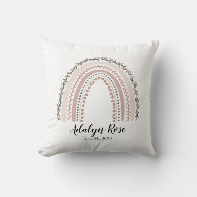 Personlig Namn och Date Boho Rainbow Pillow Kudde (Framsida)