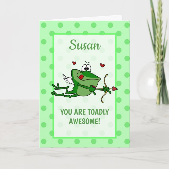 Personlig Namn och Message Cupid Frog Valentine Helgkort (Framsida)