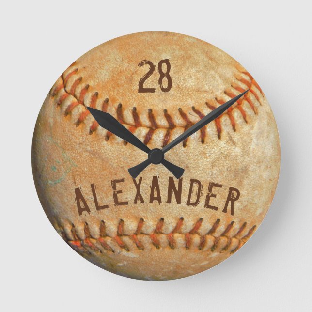 Personlig Namn och Number White Baseball-sport  Rund Klocka (Framsida)