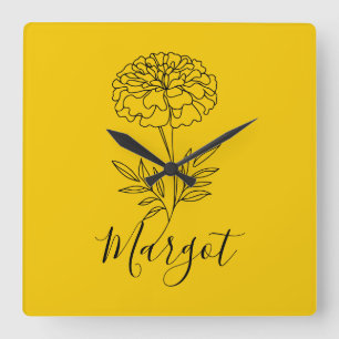 Personlig Namn oktober Marigold Birth Flower Fyrkantig Klocka