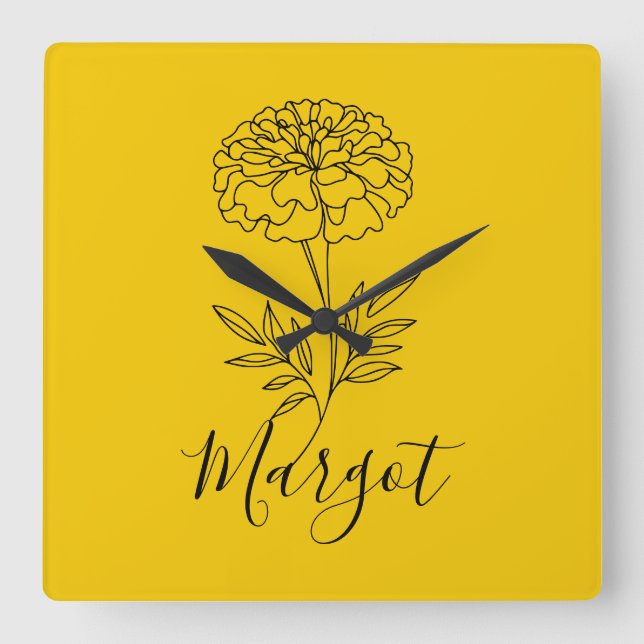Personlig Namn oktober Marigold Birth Flower Fyrkantig Klocka (Framsida)