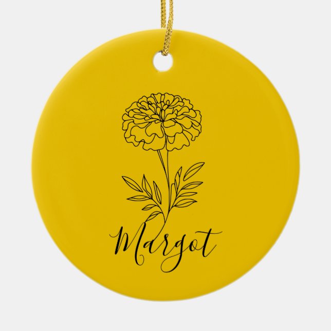 Personlig Namn oktober Marigold Birth Flower Julgransprydnad Keramik (Framsidan)