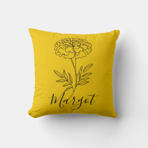 Personlig Namn oktober Marigold Birth Flower Kudde